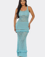 Women's Baby Blue maxi dress crochet style back view