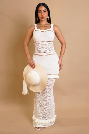Seaside Serenity Crochet Maxi Dress - White - Palazzo Couture Online