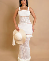 Seaside Serenity Crochet Maxi Dress - White front view showing full-length maxi silhouette