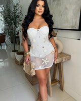 Seaside Treasures Mesh Mini Dress - White front view showing mini dress silhouette