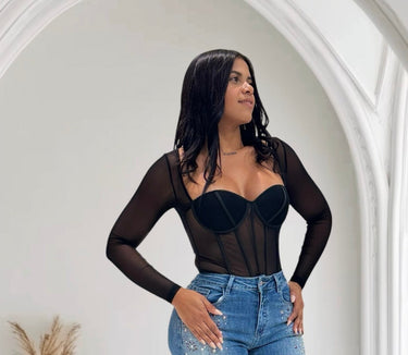 Seductress Mesh Corset Top - Black - Palazzo Couture Online