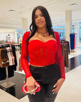 Seductress Mesh Corset Top - Red - view 2
