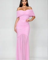 Seraphina Draped Elegance Gown Maxi Dress - Baby Pink - Palazzo Couture Online