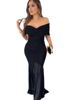 Seraphina Draped Elegance Gown Maxi Dress - Black front view showing full-length maxi silhouette