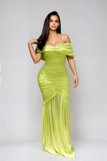 Seraphina Draped Elegance Gown Maxi Dress - Chartreuse - Palazzo Couture Online