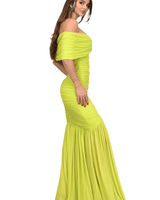 Seraphina Draped Elegance Gown Maxi Dress - Chartreuse - Palazzo Couture Online