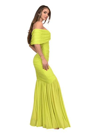 Seraphina Draped Elegance Gown Maxi Dress - Chartreuse - Palazzo Couture Online