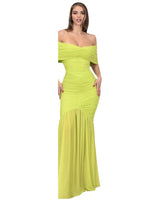 Women's Chartreuse maxi dress draped style back view