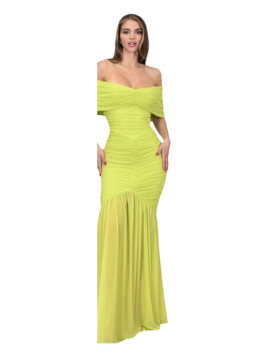Women's Chartreuse maxi dress draped style back view