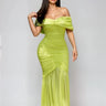 Seraphina Draped Elegance Gown Maxi Dress - Chartreuse close up detail of draped design and fabric
