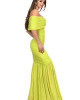 Seraphina Draped Elegance Gown Maxi Dress - Chartreuse front view showing full-length maxi silhouette