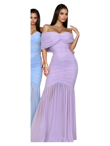 Seraphina Draped Elegance Gown Maxi Dress - Lavender - Palazzo Couture Online