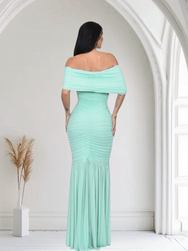 Seraphina Draped Elegance Gown Maxi Dress - Mint - Palazzo Couture Online