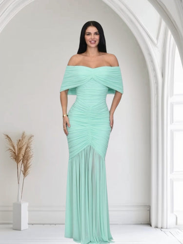 Seraphina Draped Elegance Gown Maxi Dress - Mint - Palazzo Couture Online