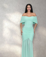 Seraphina Draped Elegance Gown Maxi Dress - Mint close up detail of draped design and fabric