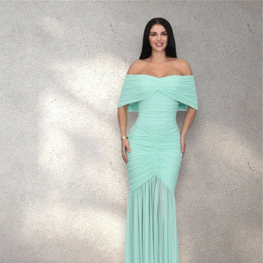 Seraphina Draped Elegance Gown Maxi Dress - Mint close up detail of draped design and fabric