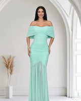 Seraphina Draped Elegance Gown Maxi Dress - Mint front view showing full-length maxi silhouette