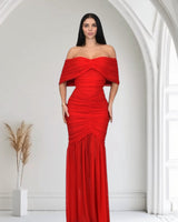 Seraphina Draped Elegance Gown Maxi Dress - Red - Palazzo Couture Online