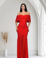 Seraphina Draped Elegance Gown Maxi Dress - Red front view showing full-length maxi silhouette