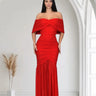 Seraphina Draped Elegance Gown Maxi Dress - Red front view showing full-length maxi silhouette