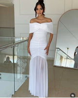 Seraphina Draped Elegance Gown Maxi Dress - White - Palazzo Couture Online