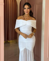 Seraphina Draped Elegance Gown Maxi Dress - White - Palazzo Couture Online