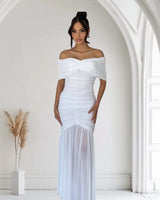 Women's White maxi dress draped style back view