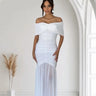 Women's White maxi dress draped style back view