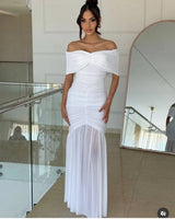 Seraphina Draped Elegance Gown Maxi Dress - White front view showing full-length maxi silhouette