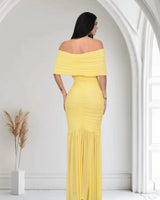 Women's Yellow maxi dress draped style back view