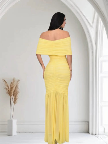 Women's Yellow maxi dress draped style back view
