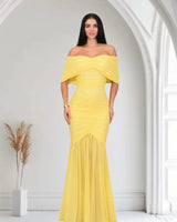 Seraphina Draped Elegance Gown Maxi Dress - Yellow front view showing full-length maxi silhouette