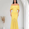 Seraphina Draped Elegance Gown Maxi Dress - Yellow front view showing full-length maxi silhouette