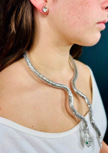 Serpentine Crystal 
Necklace Set(Silver) - women's statement jewelry