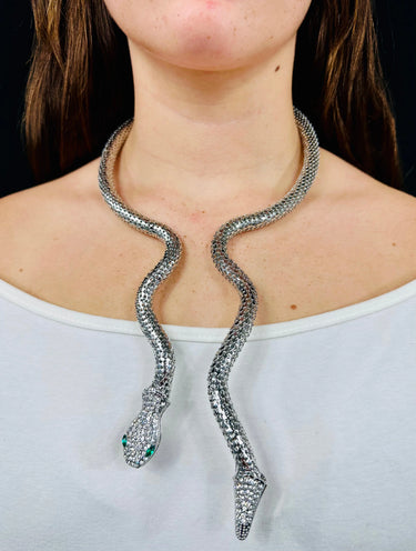 Serpentine Crystal 
Necklace Set(Silver) - elegant piece by Palazzo Couture