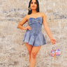 Shary Sexy Strapless Ruffle Denim Romper - Palazzo Couture Online