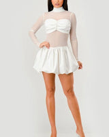 Sheer Elegance Puffer Mini Dress front view showing mini dress silhouette