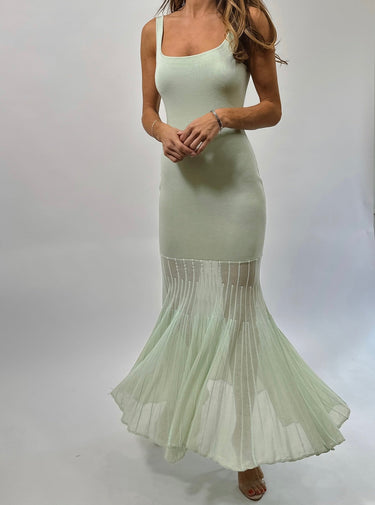 Sheer Grace Ribbed Maxi Dress - Mint - Palazzo Couture Online