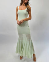 Sheer Grace Ribbed Maxi Dress - Mint - Palazzo Couture Online
