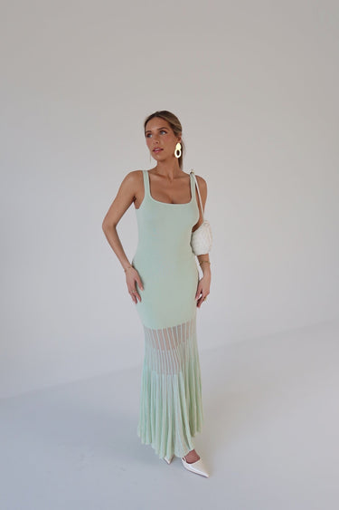 Sheer Grace Ribbed Maxi Dress - Mint - Palazzo Couture Online