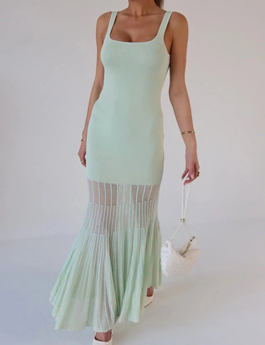 Sheer Grace Ribbed Maxi Dress - Mint - Palazzo Couture Online