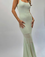 Sheer Grace Ribbed Maxi Dress - Mint - Palazzo Couture Online