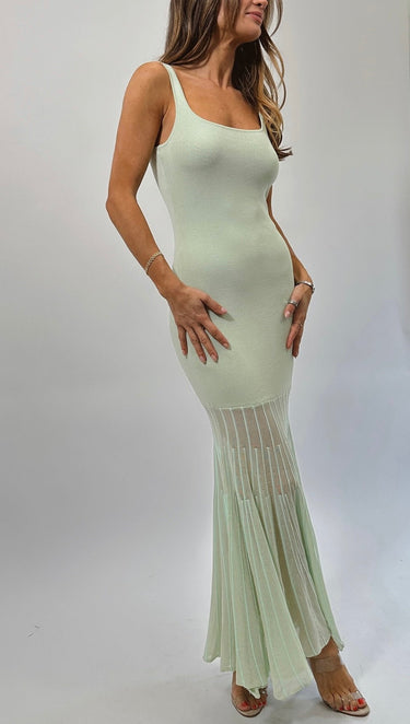 Sheer Grace Ribbed Maxi Dress - Mint - Palazzo Couture Online