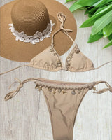 Shell Charm Crochet Bikini Set Nude - front view
