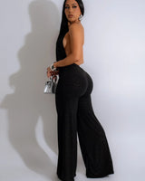 Shimmer and Shine Elegant Plunge Jumpsuit (Black) - Palazzo Couture Online