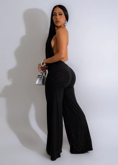Shimmer and Shine Elegant Plunge Jumpsuit (Black) - Palazzo Couture Online