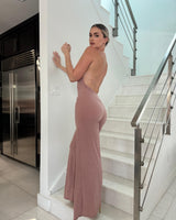 Shimmer and Shine Elegant Plunge Jumpsuit (Mauve) - Palazzo Couture Online