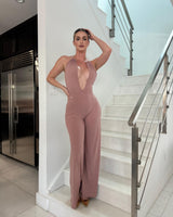 Shimmer and Shine Elegant Plunge Jumpsuit (Mauve) - Palazzo Couture Online