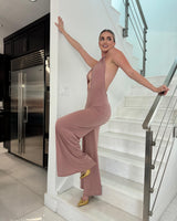 Shimmer and Shine Elegant Plunge Jumpsuit (Mauve) - Palazzo Couture Online