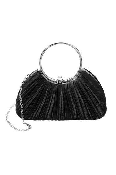 Shimmer Pleated Ring Handle Clutch Bag - Black - Palazzo Couture Online